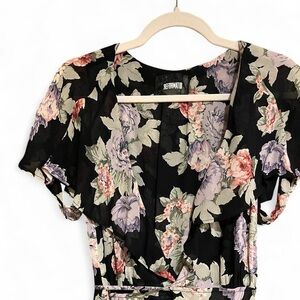 Reformation Black Floral Wrap Dress